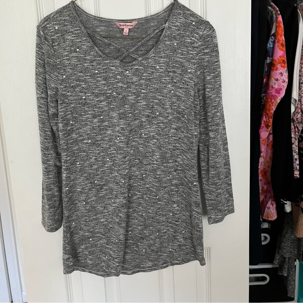 Juicy Couture Gray Criss Cross Neck Sweater